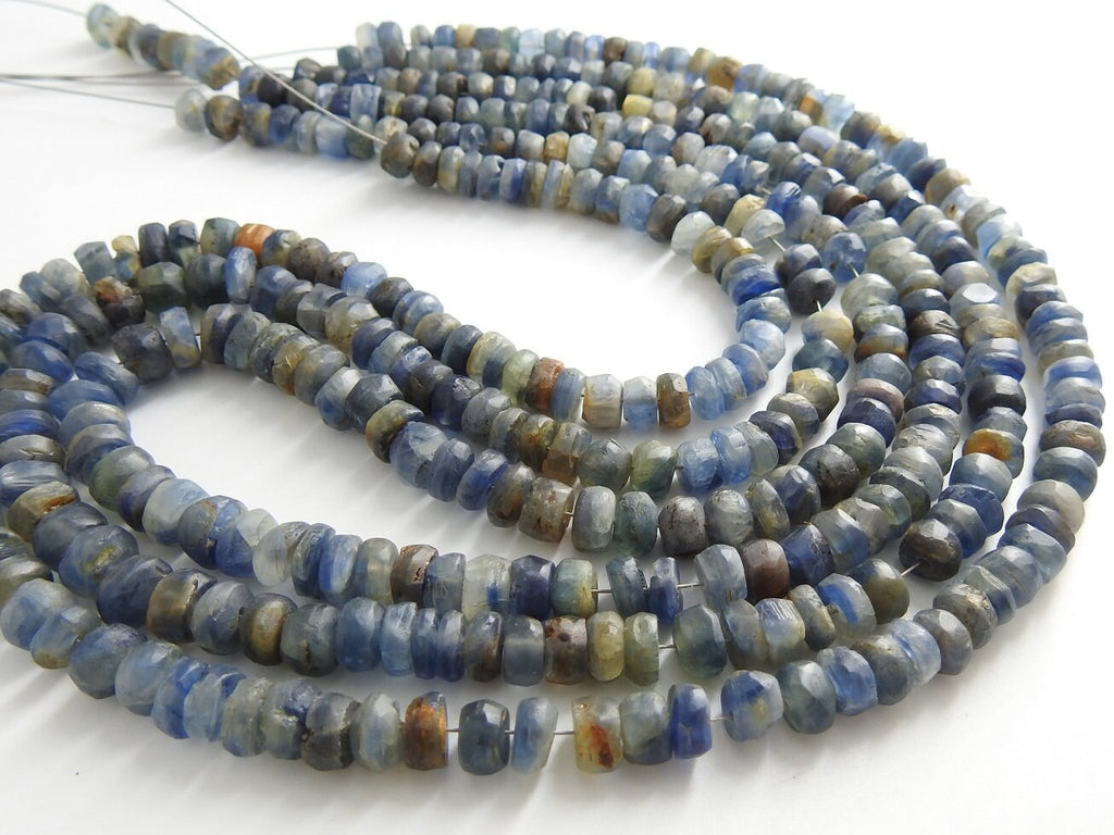 Natural Matte Blue Kyanite Smooth Rondelle Gemstone Loose Beads, 16 Inch Strand for Handmade Wholesale Jewelry Supplies Craft
