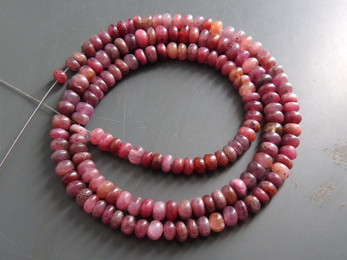 Natural Red Ruby Smooth Roundel Beads, 16-Inch Strand Gemstone Rondelles for Jewelry Making