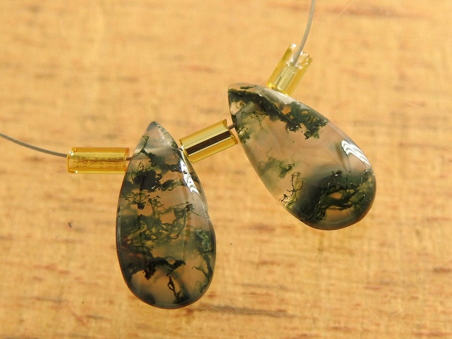 Green Moss Agate Smooth Polished Teardrop 10Piece 15X7MM Handmade Loose Stone For Making Jewelry PME-CY3