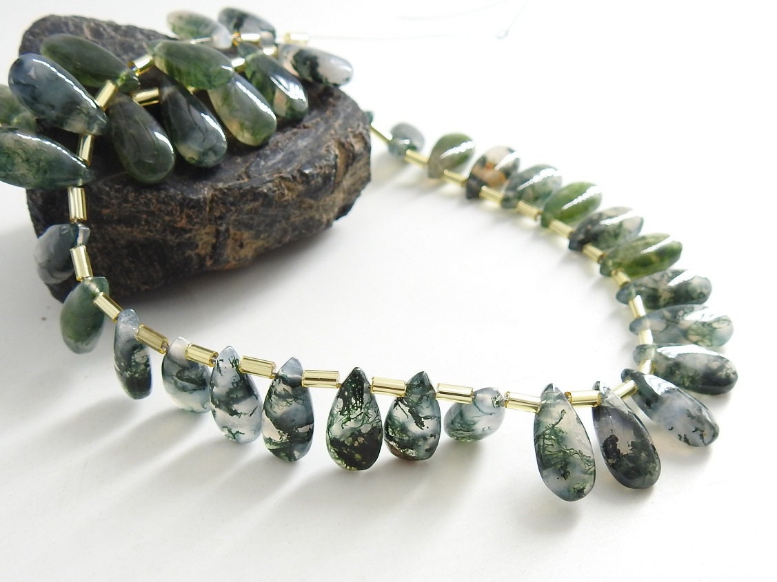Green Moss Agate Smooth Polished Teardrop 10Piece 15X7MM Handmade Loose Stone For Making Jewelry PME-CY3