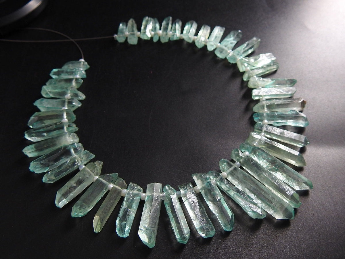 Aqua Blue Aura Crystal Quartz Natural Rough Stick For Making Jewelry 10Inches 10-25MM Long Approx Wholesaler Supplies R6