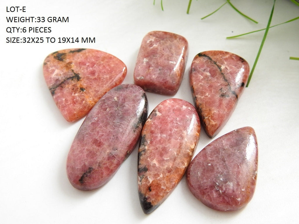 Natural Rhodonite Cabochon Lot for Jewelry Making, Handmade Loose Rhodonite Stones, Smooth Fancy Shape Cabochons, Wholesale Crystals/C2
