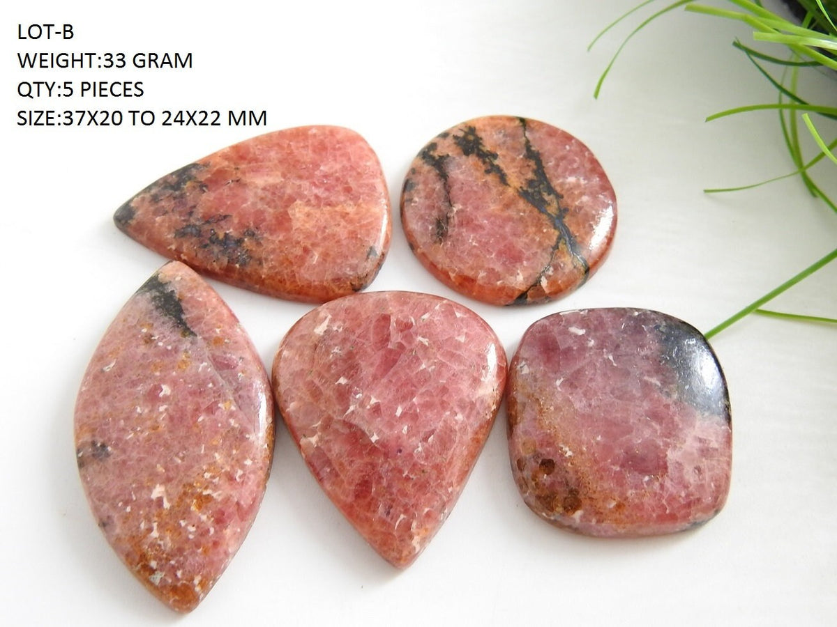 Natural Rhodonite Cabochon Lot for Jewelry Making, Handmade Loose Rhodonite Stones, Smooth Fancy Shape Cabochons, Wholesale Crystals/C2