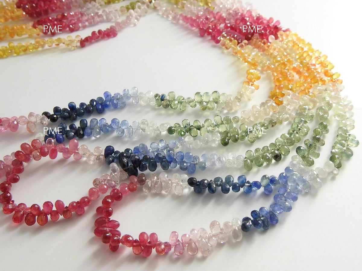Multi Sapphire Faceted Drop-8Inch 3-4MM Long Approx-Natural Stone-For Making Jewelry PME-BR10