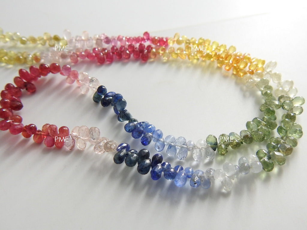 Multi Sapphire Faceted Drop-8Inch 3-4MM Long Approx-Natural Stone-For Making Jewelry PME-BR10