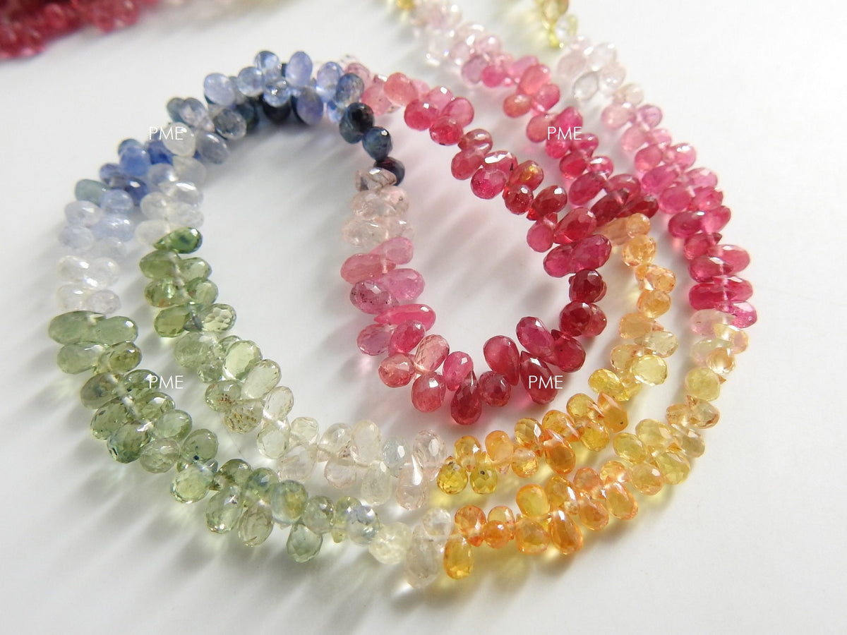Multi Sapphire Faceted Drop-8Inch 3-4MM Long Approx-Natural Stone-For Making Jewelry PME-BR10