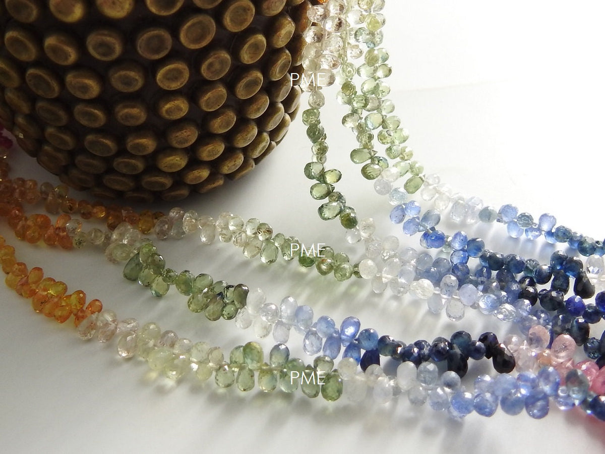 Multi Sapphire Faceted Drop-8Inch 3-4MM Long Approx-Natural Stone-For Making Jewelry PME-BR10