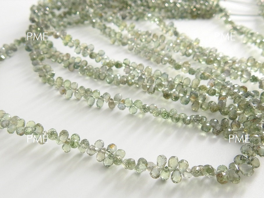 Natural Green Sapphire Faceted Drop Beads 8" Strand 3-4mm Loose Gemstone for Jewelry Makers DIY Handmade Craft Wholesale Supply PME-BR10