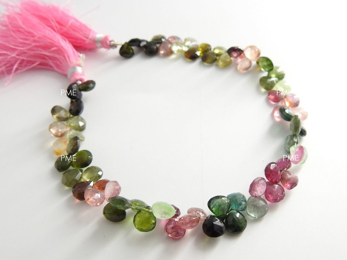 Multi Shaded Tourmaline Faceted Heart Teardrop Beads 9 Inch Strand 6-7mm Jewelry Making PME-BR10