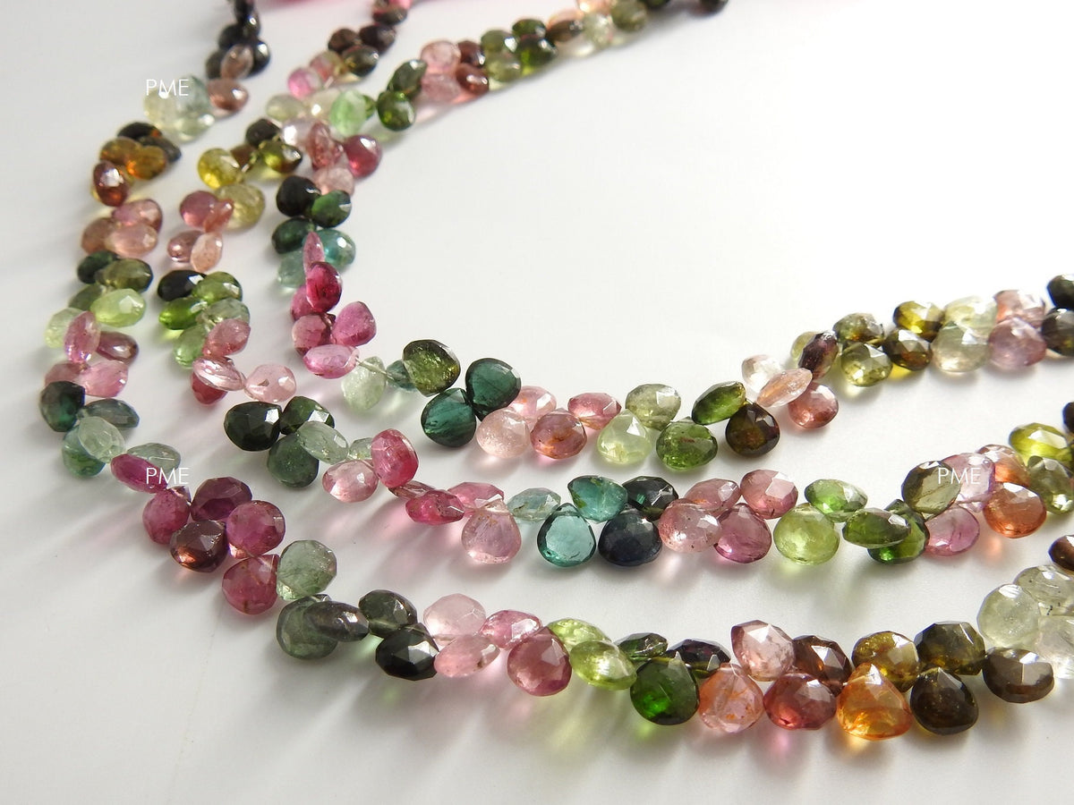 Multi Shaded Tourmaline Faceted Heart Teardrop Beads 9 Inch Strand 6-7mm Jewelry Making PME-BR10