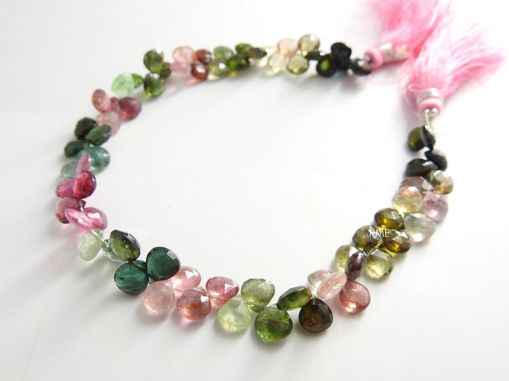 Multi Shaded Tourmaline Faceted Heart Teardrop Beads 9 Inch Strand 6-7mm Jewelry Making PME-BR10