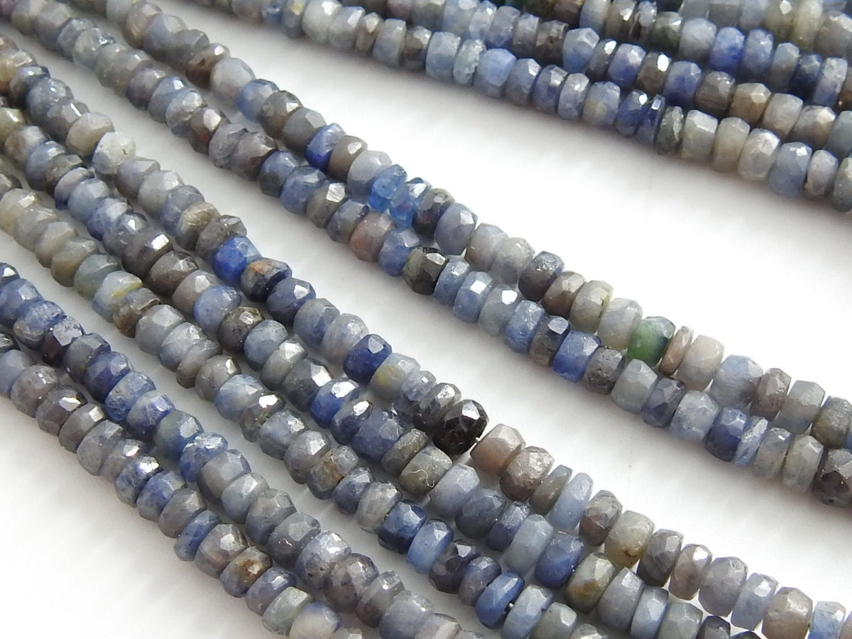Natural Blue Sapphire Faceted Rondelle Beads 16 Inch Strand Multi Shaded Precious Gemstone Loose Roundel Jewelry Making Supplies PME-B6