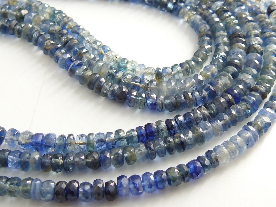 Natural Blue Kyanite Beads Faceted Rondell Shape 16 Inches Full Strand Multi Color Shaded Gemstones for Jewelry Making Supply PME-B6
