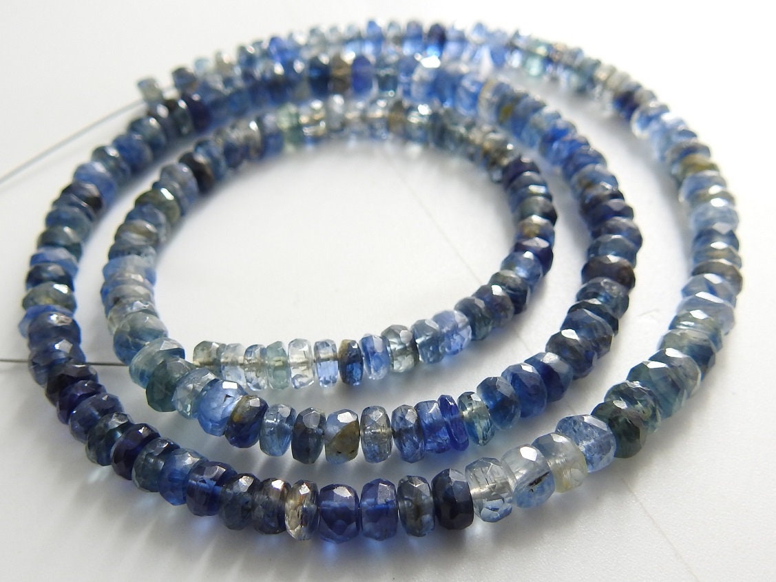 Natural Blue Kyanite Beads Faceted Rondell Shape 16 Inches Full Strand Multi Color Shaded Gemstones for Jewelry Making Supply PME-B6