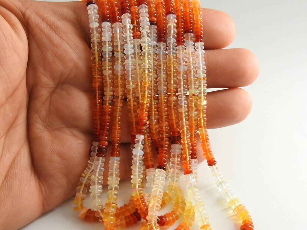 Natural Mexican Opal Smooth Rondelle Beads, Multi Shaded Fire Opal Strand 16 Inches 3-4mm, Wholesale Gemstone Supplies for Jewelry Making