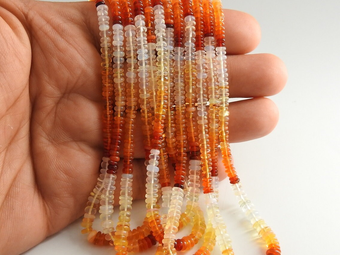 Natural Mexican Opal Smooth Rondelle Beads, Multi Shaded Fire Opal Strand 16 Inches 3-4mm, Wholesale Gemstone Supplies for Jewelry Making