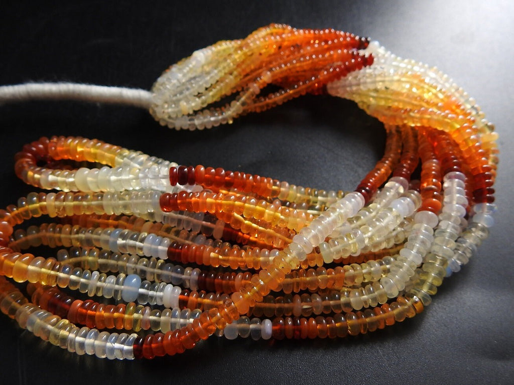 Natural Mexican Opal Smooth Rondelle Beads, Multi Shaded Fire Opal Strand 16 Inches 3-4mm, Wholesale Gemstone Supplies for Jewelry Making