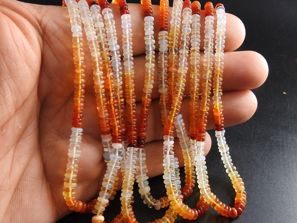 Natural Mexican Opal Smooth Rondelle Beads, Multi Shaded Fire Opal Strand 16 Inches 3-4mm, Wholesale Gemstone Supplies for Jewelry Making