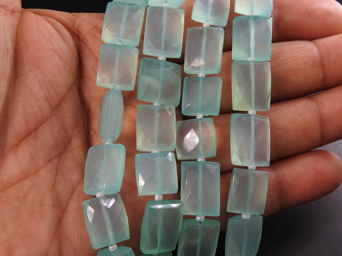 Aqua Blue Chalcedony Faceted Baguette 10 Piece Strand 15X10 To 12X10MM Approx Loose Beads Wholesale Jewelry Making Supplies Craft Findings