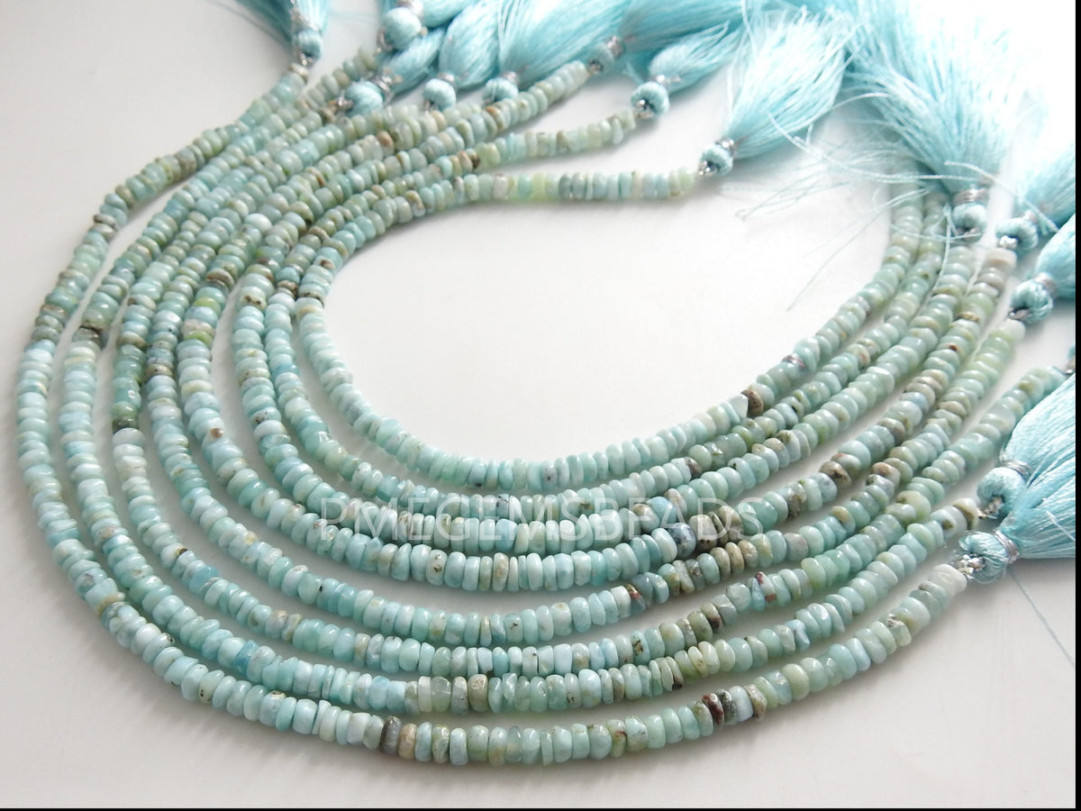 Natural Larimar Rondelle Beads 10Inch Strand Smooth Handmade Blue Stone Loose Beads for DIY Necklace Jewelry Making Wholesale Supply PME-B7
