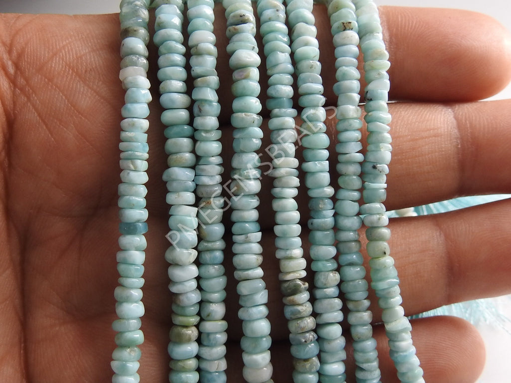 Natural Larimar Rondelle Beads 10Inch Strand Smooth Handmade Blue Stone Loose Beads for DIY Necklace Jewelry Making Wholesale Supply PME-B7
