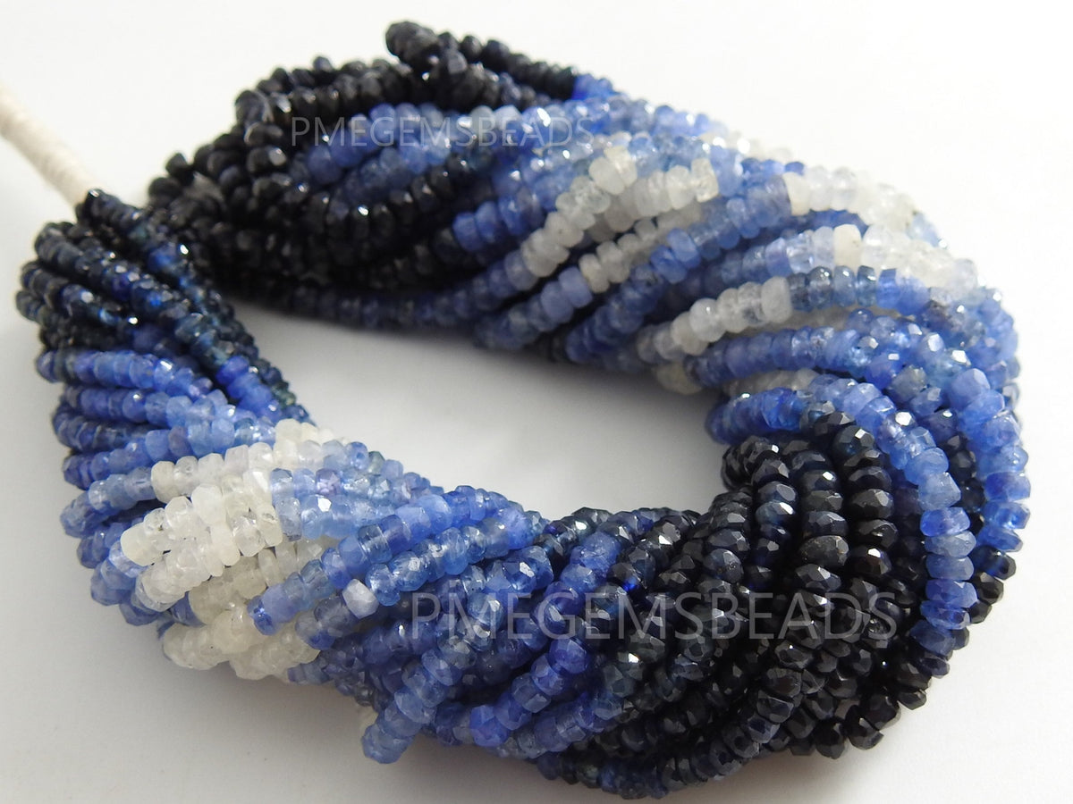 Blue Sapphire Bead Multi Shaded Faceted Roundel Bead 16 Inches 3MM Approx Natural Stone Loose Beads Wholesale Jewelry Making Supply Findings
