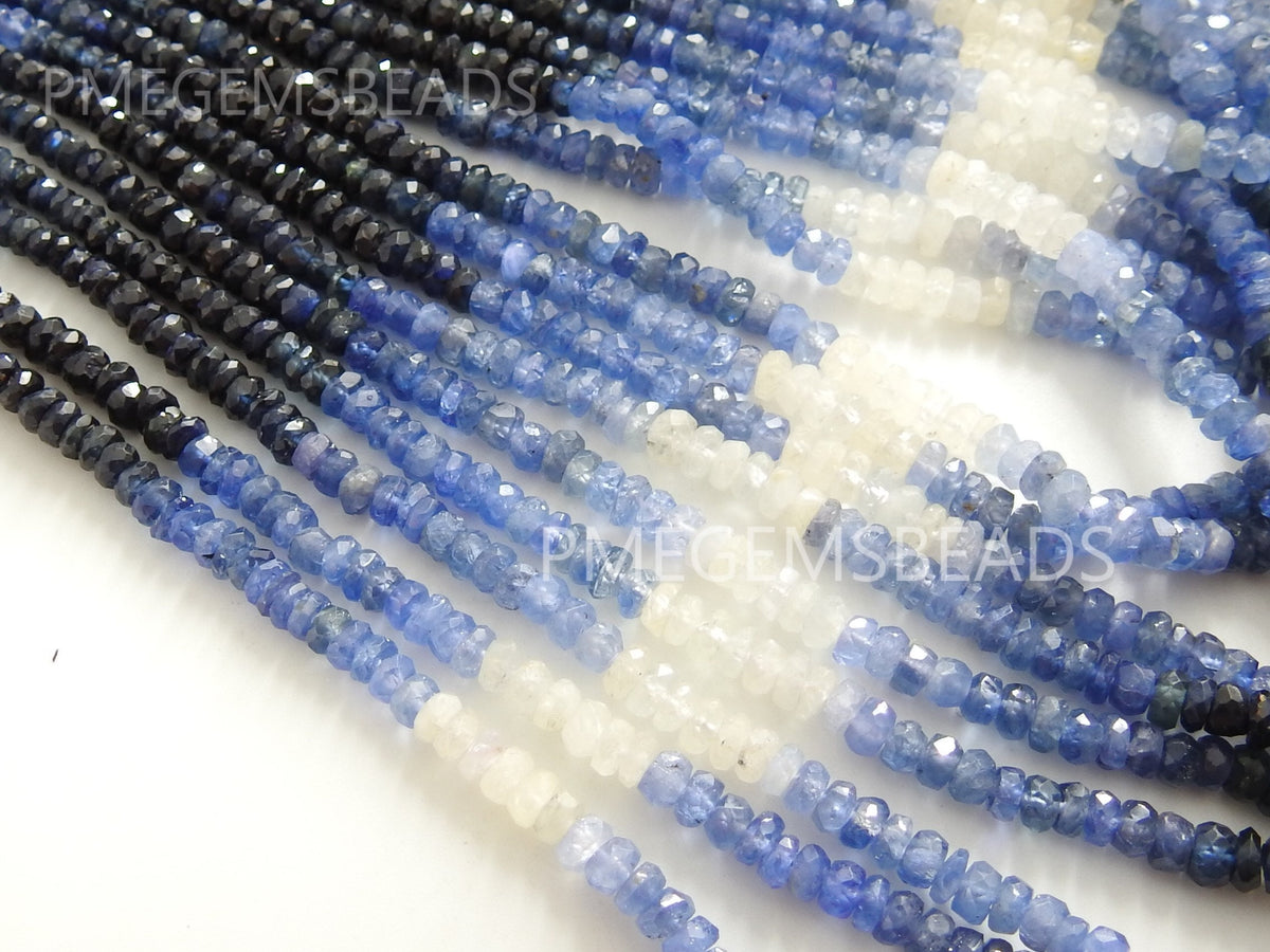 Blue Sapphire Bead Multi Shaded Faceted Roundel Bead 16 Inches 3MM Approx Natural Stone Loose Beads Wholesale Jewelry Making Supply Findings