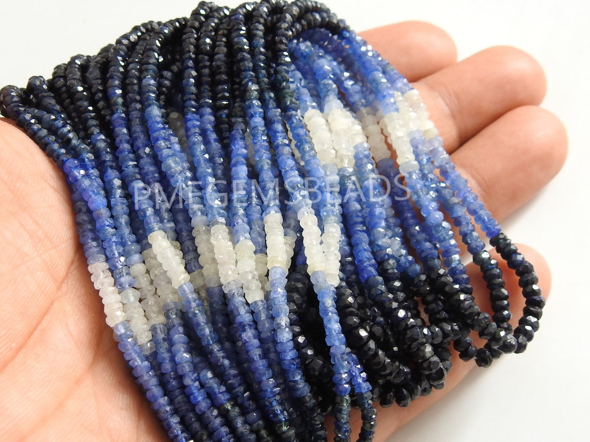 Blue Sapphire Bead Multi Shaded Faceted Roundel Bead 16 Inches 3MM Approx Natural Stone Loose Beads Wholesale Jewelry Making Supply Findings