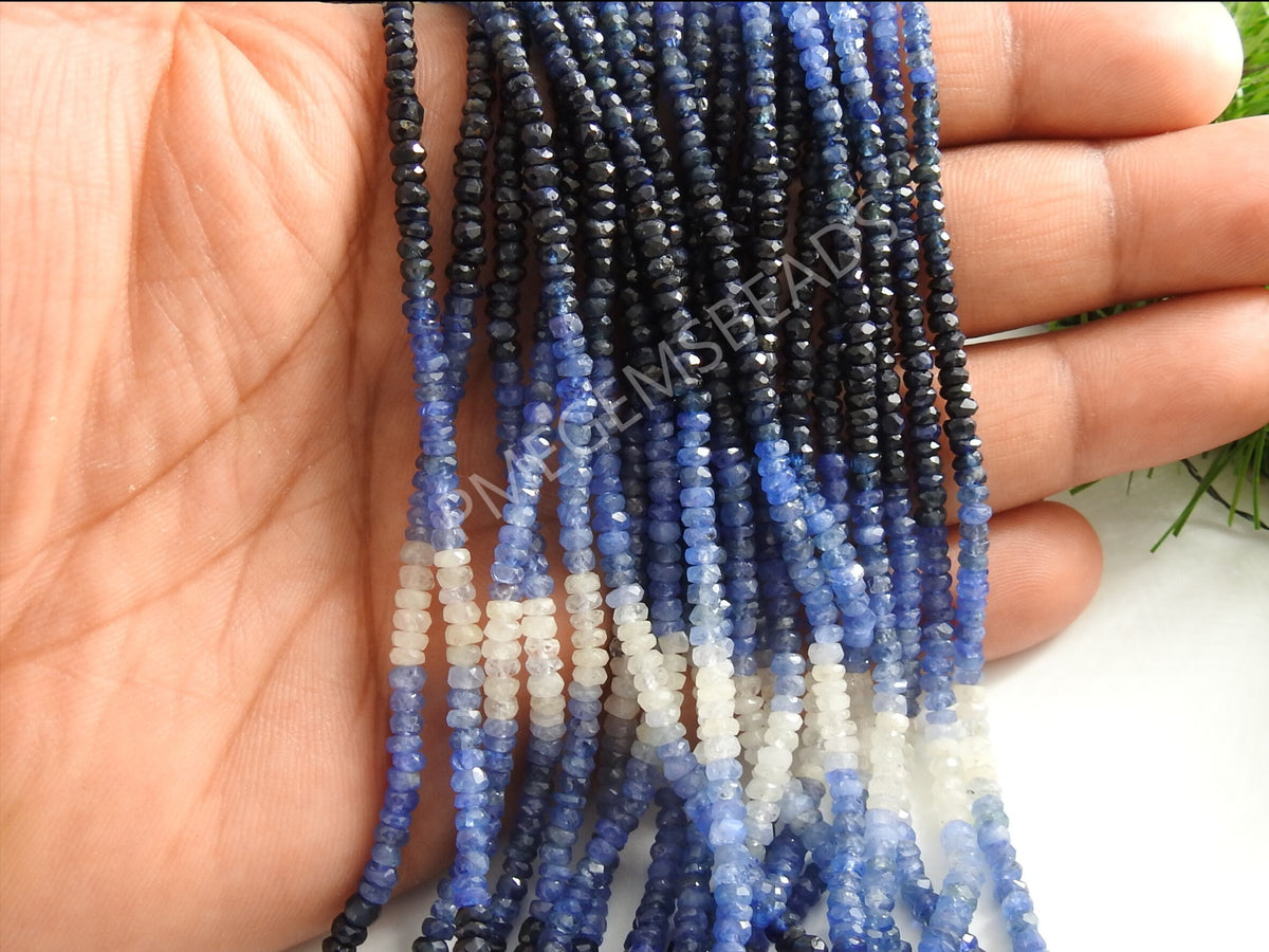 Blue Sapphire Bead Multi Shaded Faceted Roundel Bead 16 Inches 3MM Approx Natural Stone Loose Beads Wholesale Jewelry Making Supply Findings