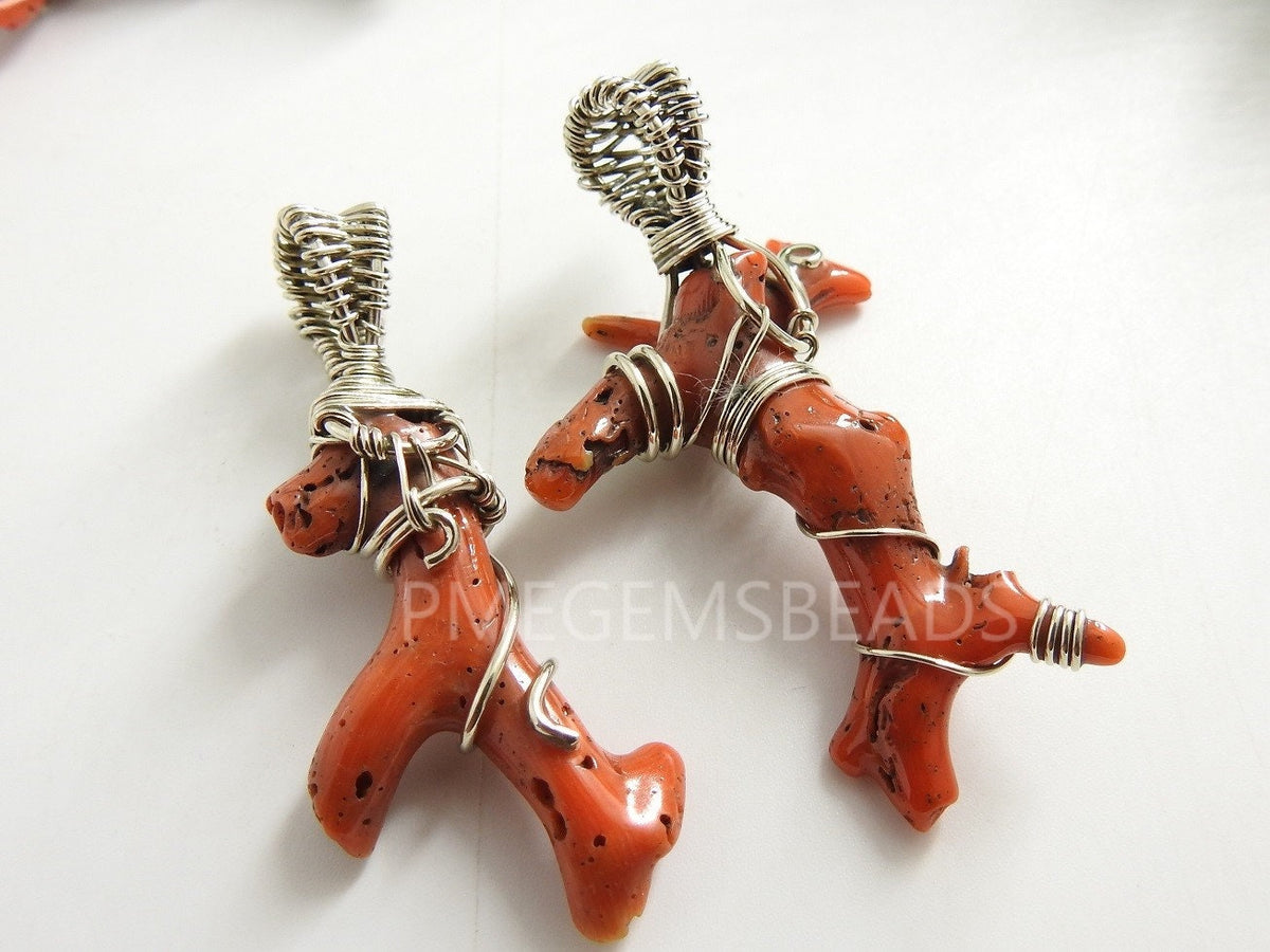 Natural Red Coral Copper Wire Wrapped Pendant, Italian Gemstone Tree of Life Necklace, Handmade Red Coral Wire Wrap Jewelry Gifts for Her