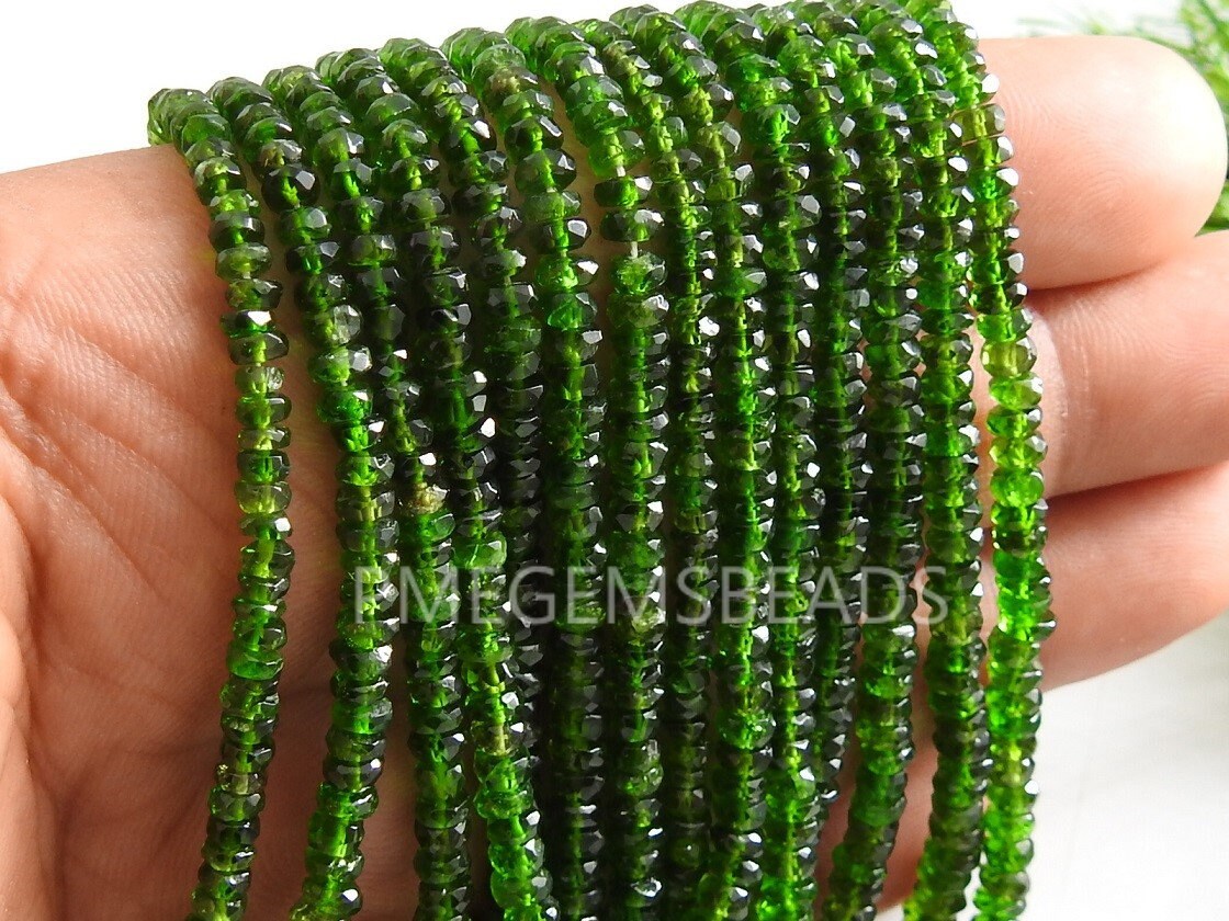 Reserved Chrome Diopside Faceted Rondelle Bead 3MM 16 Inches Strand Natural Green Stone Micro Roundel Loose Beads Wholesaler Supplies PMEB6