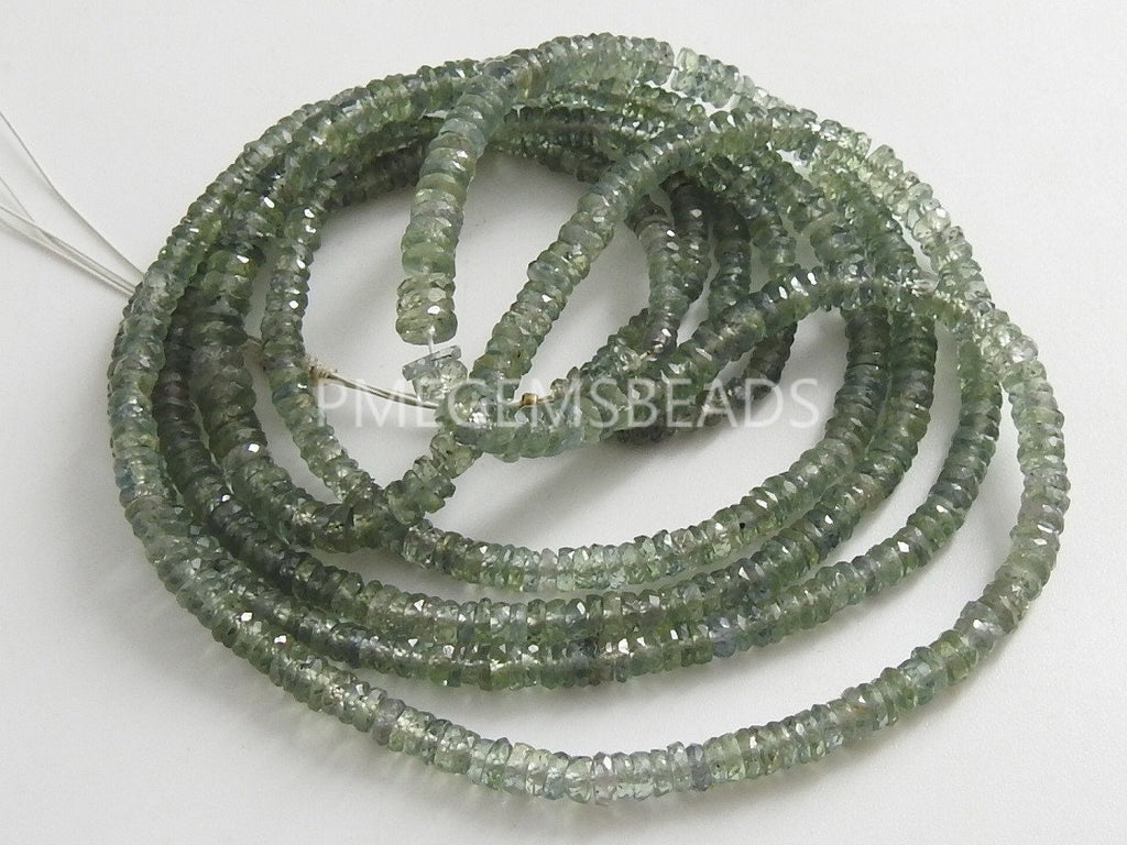 Australian Green Sapphire Faceted Tire Bead Coin Button Wheel 9Inches Strand 2-3MM Natural Approx Wholesale Supplies Jewelry Making Stones