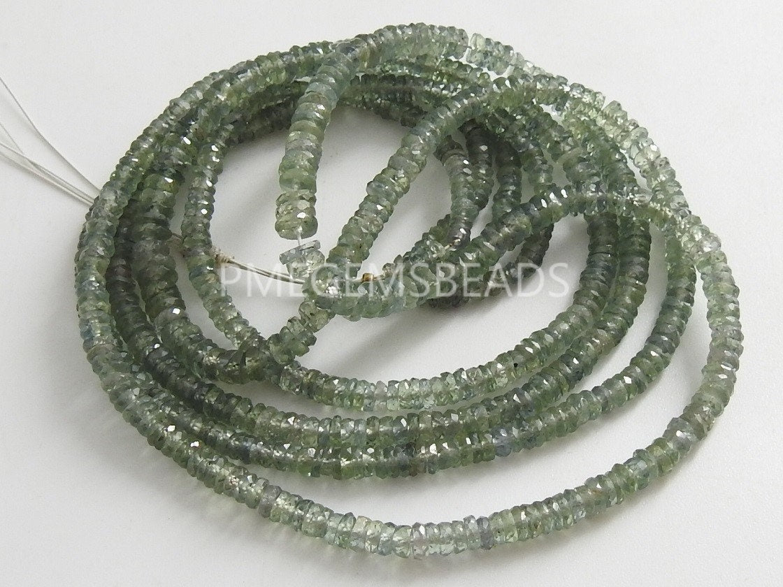Australian Green Sapphire Faceted Tire Bead Coin Button Wheel 9Inches Strand 2-3MM Natural Approx Wholesale Supplies Jewelry Making Stones