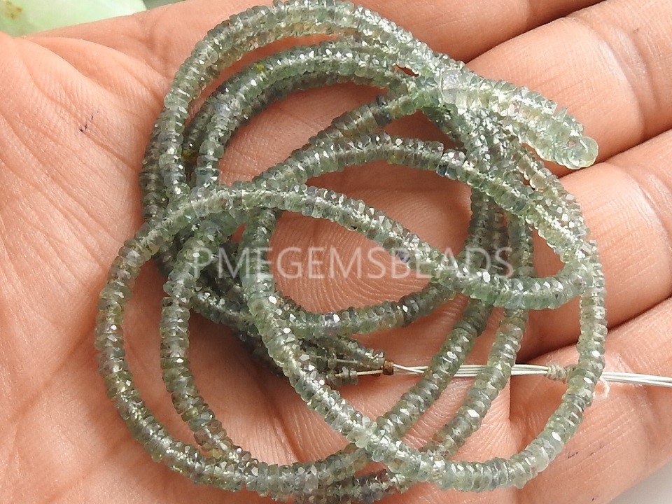 Australian Green Sapphire Faceted Tire Bead Coin Button Wheel 9Inches Strand 2-3MM Natural Approx Wholesale Supplies Jewelry Making Stones