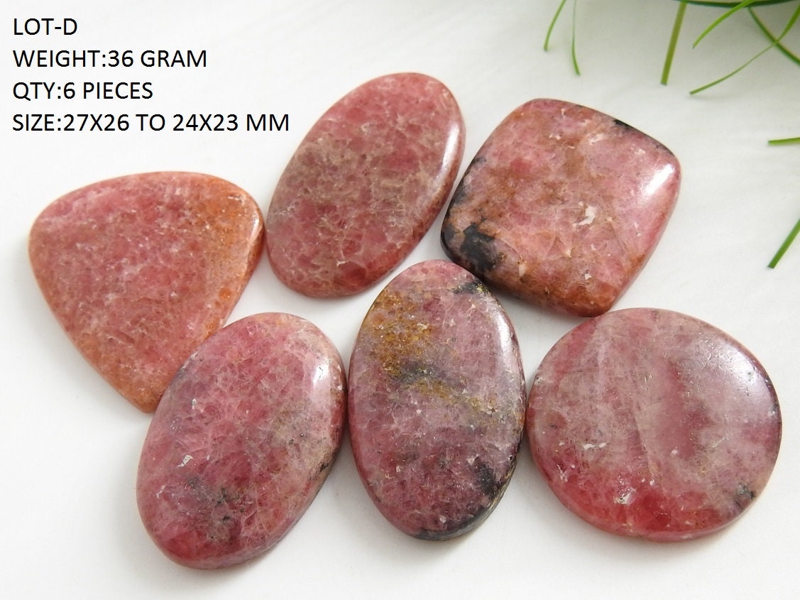 Natural Rhodonite Cabochon Lot for Jewelry Making, Handmade Loose Rhodonite Stones, Smooth Fancy Shape Cabochons, Wholesale Crystals/C2