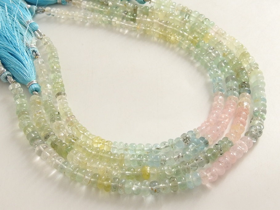 Aquamarine Multi Shaded Smooth Roundel Bead Handmade Loose Stone For Jewelry Making Strand Craft Supply Wholesale Gemstone Beads PME-B1