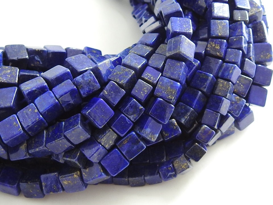 Lapis Lazuli Cube Box Bead Smooth Polished For Jewelry Making 16Inch Strand CB2