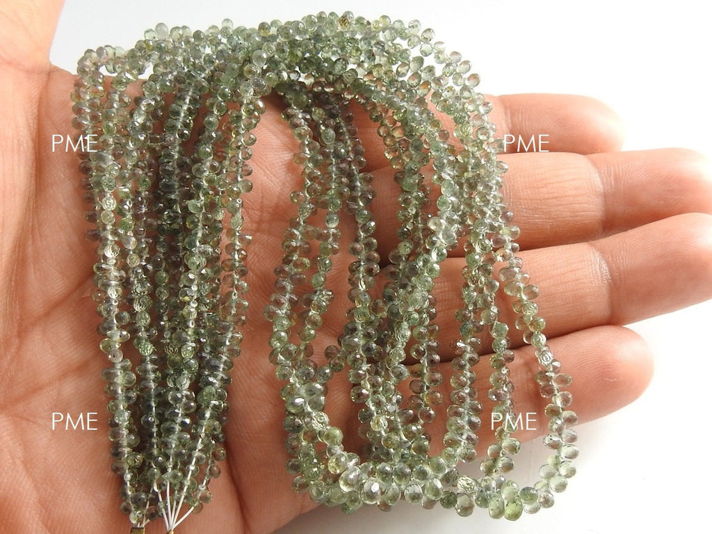 Natural Green Sapphire Faceted Drop Beads 8" Strand 3-4mm Loose Gemstone for Jewelry Makers DIY Handmade Craft Wholesale Supply PME-BR10