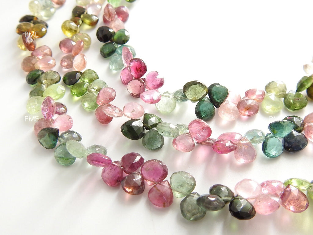 Multi Shaded Tourmaline Faceted Heart Teardrop Beads 9 Inch Strand 6-7mm Jewelry Making PME-BR10