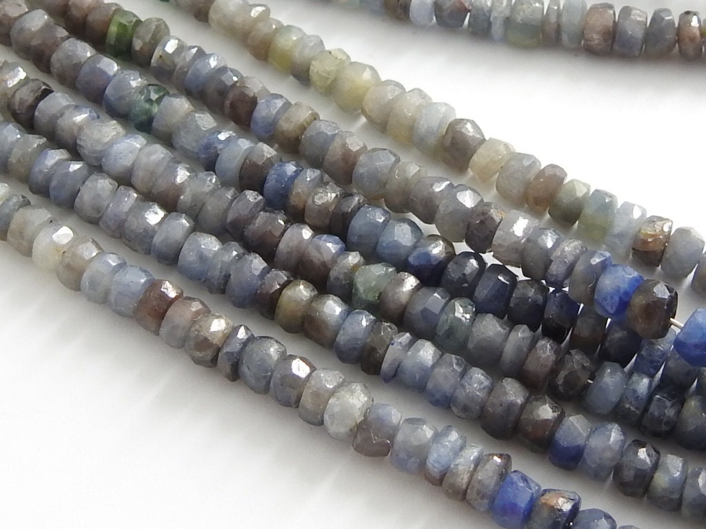 Natural Blue Sapphire Faceted Rondelle Beads 16 Inch Strand Multi Shaded Precious Gemstone Loose Roundel Jewelry Making Supplies PME-B6