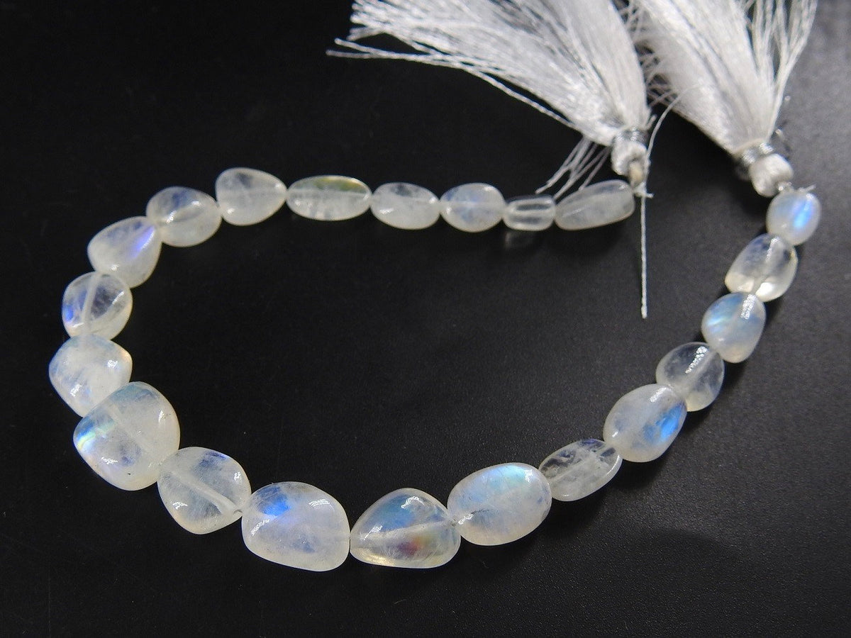 Natural White Rainbow Moonstone Tumble Beads Multi Fire Smooth Polished Gemstone Nugget 8 Inch Strand 14X8To7X5MM Approx Loose Stone Jewelry