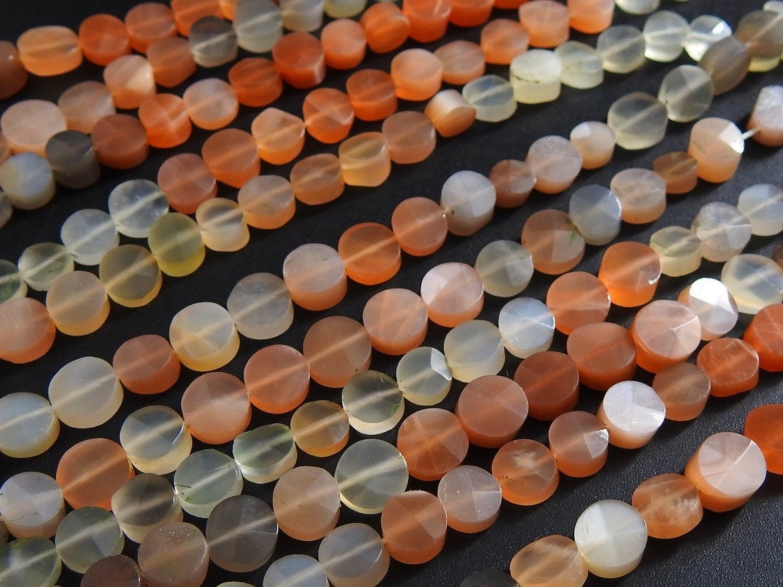 Moonstone Multi Shaded Faceted Coin Button Bead 13Inches Strand Loose Stone For Jewelry Making Natural Stone PME-B7