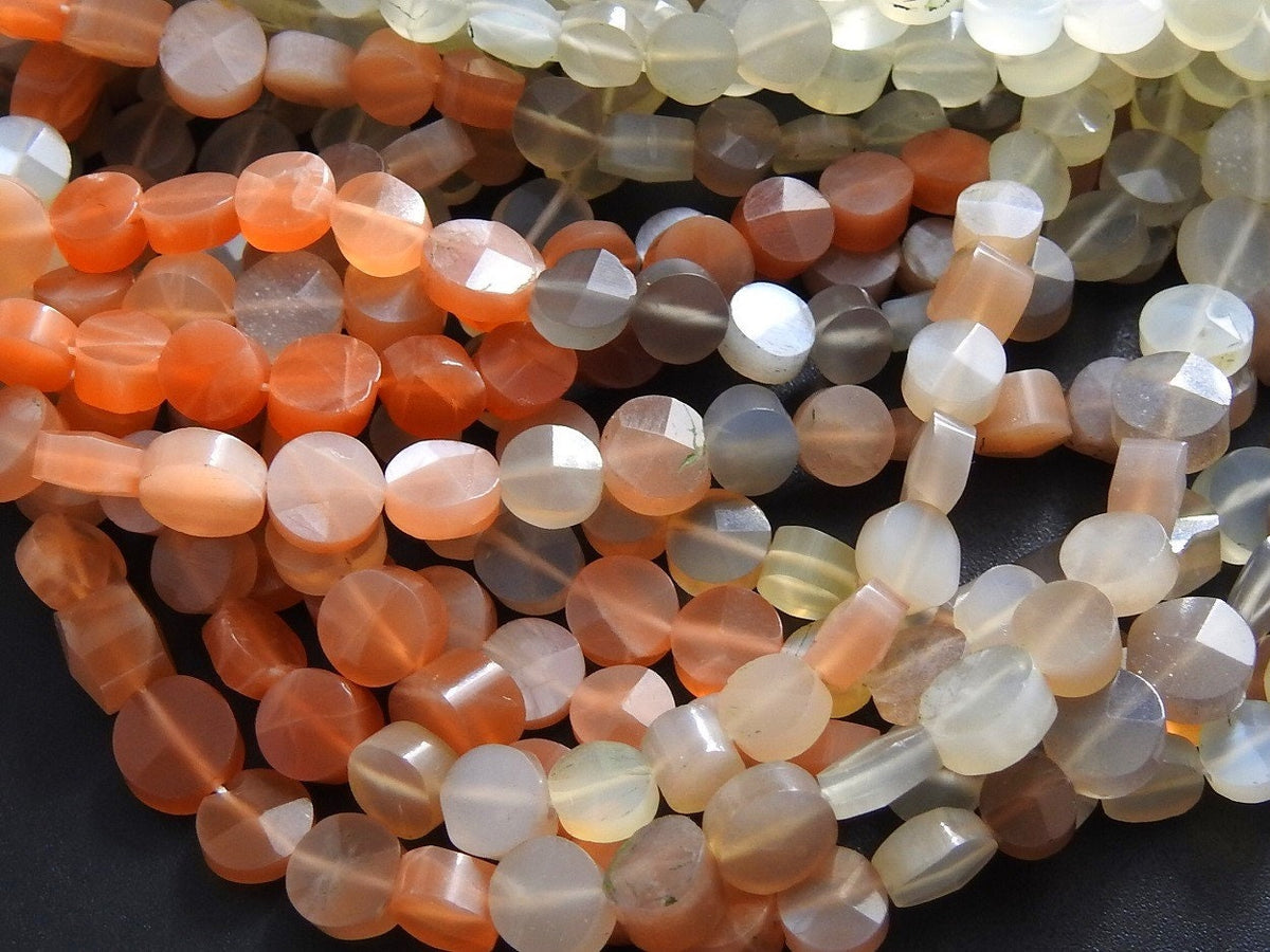 Moonstone Multi Shaded Faceted Coin Button Bead 13Inches Strand Loose Stone For Jewelry Making Natural Stone PME-B7