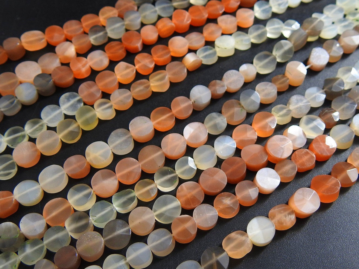 Moonstone Multi Shaded Faceted Coin Button Bead 13Inches Strand Loose Stone For Jewelry Making Natural Stone PME-B7