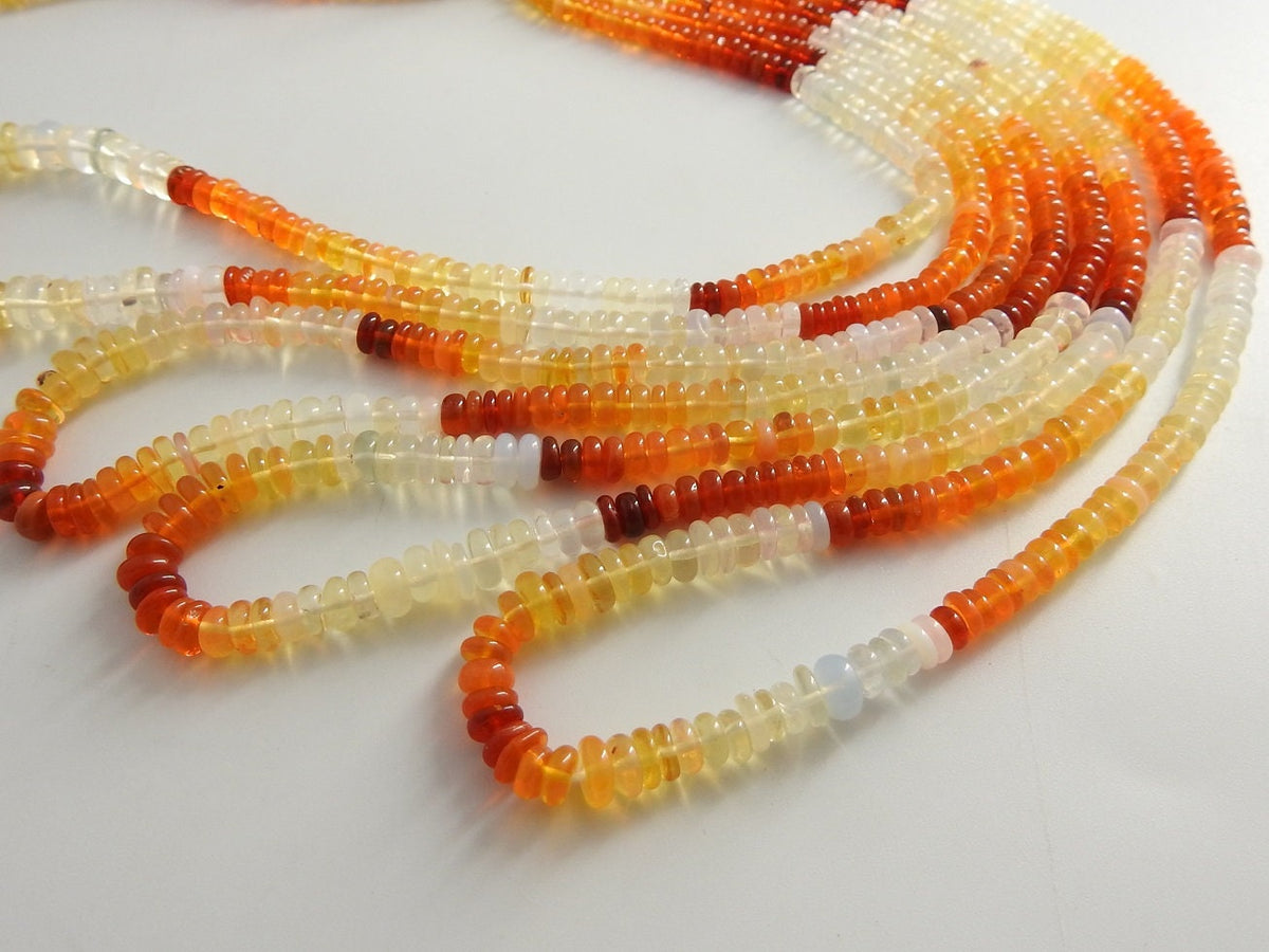 Natural Mexican Opal Smooth Rondelle Beads, Multi Shaded Fire Opal Strand 16 Inches 3-4mm, Wholesale Gemstone Supplies for Jewelry Making