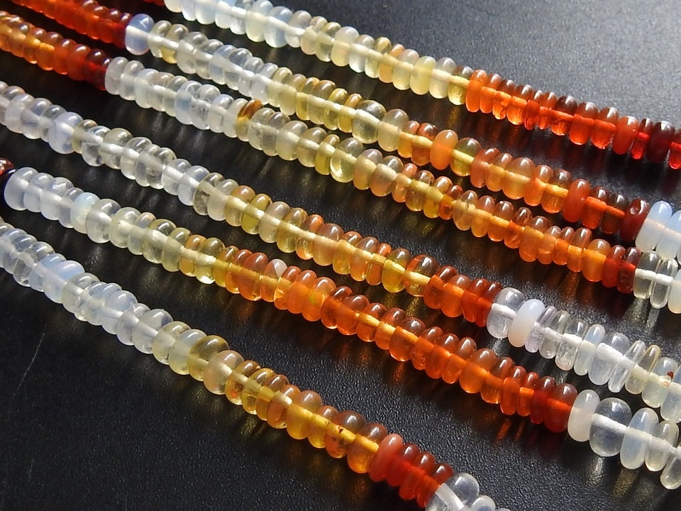 Natural Mexican Opal Smooth Rondelle Beads, Multi Shaded Fire Opal Strand 16 Inches 3-4mm, Wholesale Gemstone Supplies for Jewelry Making