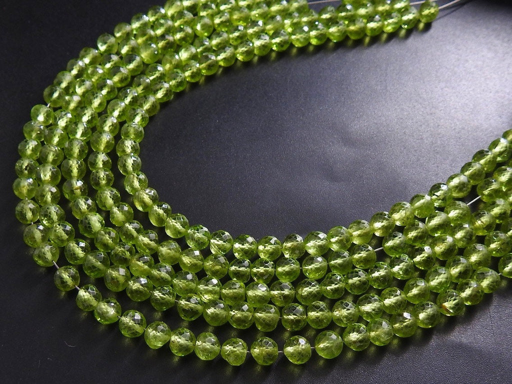 Natural Peridot Faceted Sphere Ball Round Bead 8" Strand 5mm Delicate Green Gemstone Spacer Beads for Wholesale Jewelry Making Supply PME-B7
