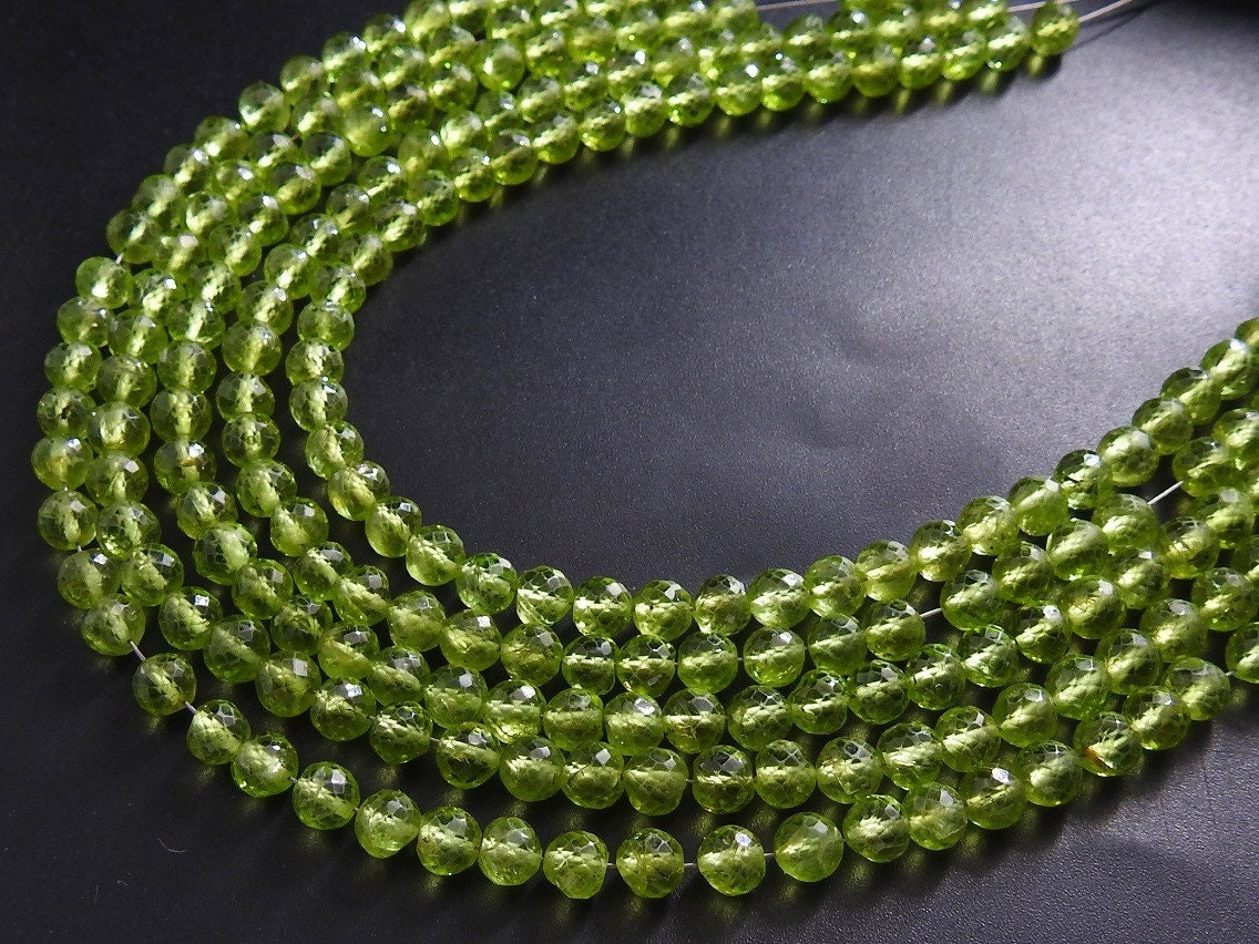 Natural Peridot Faceted Sphere Ball Round Bead 8" Strand 5mm Delicate Green Gemstone Spacer Beads for Wholesale Jewelry Making Supply PME-B7