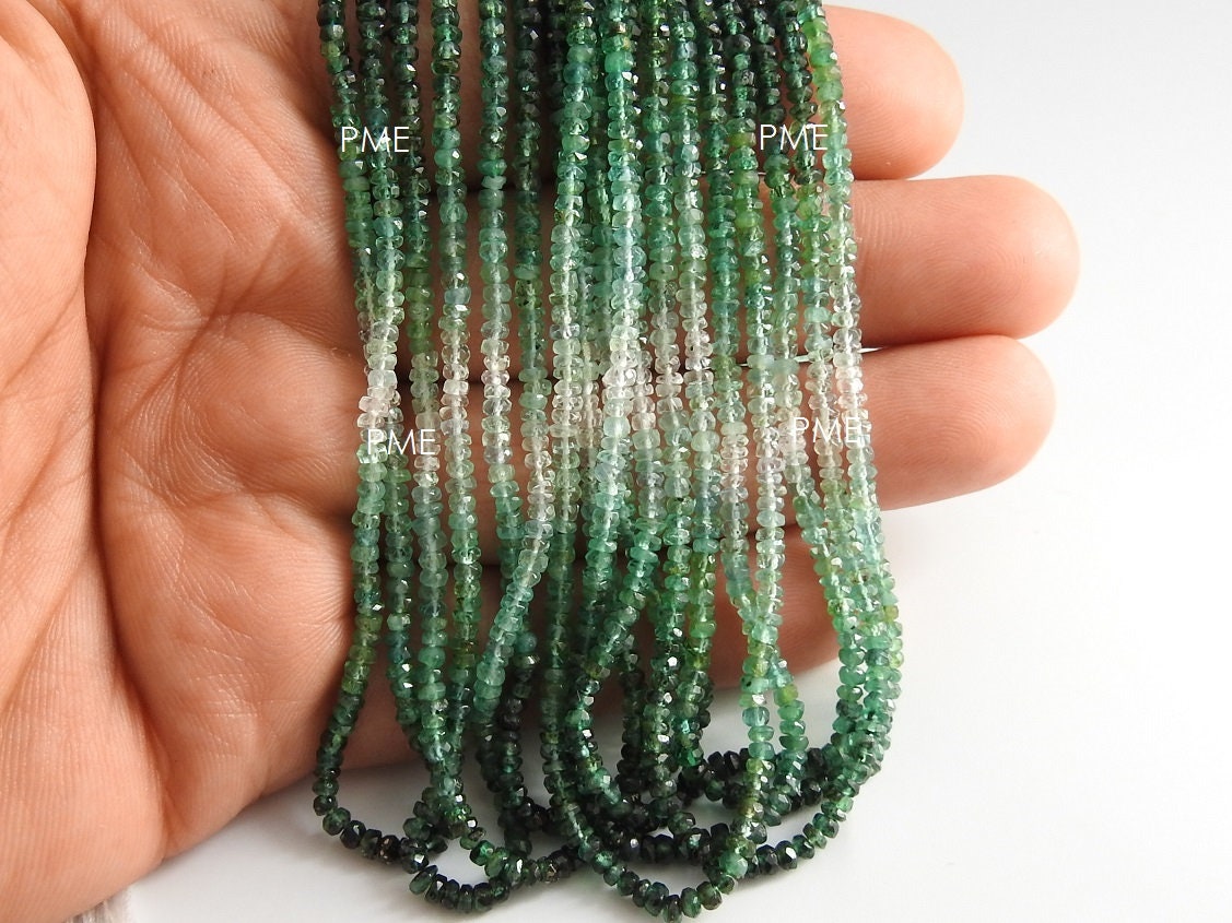 Natural Emerald Multi Shaded Faceted Roundel Beads 3mm Loose Gemstone 16 Inch Strand Rondelle Bead for Handmade Jewelry Making Supplies