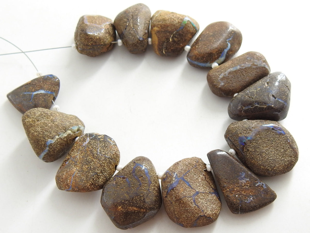 Natural Australian Boulder Opal Multi Fire Smooth Fancy Nugget Gemstone Bead Strand For Jewelry Making 13 Piece WM-R1